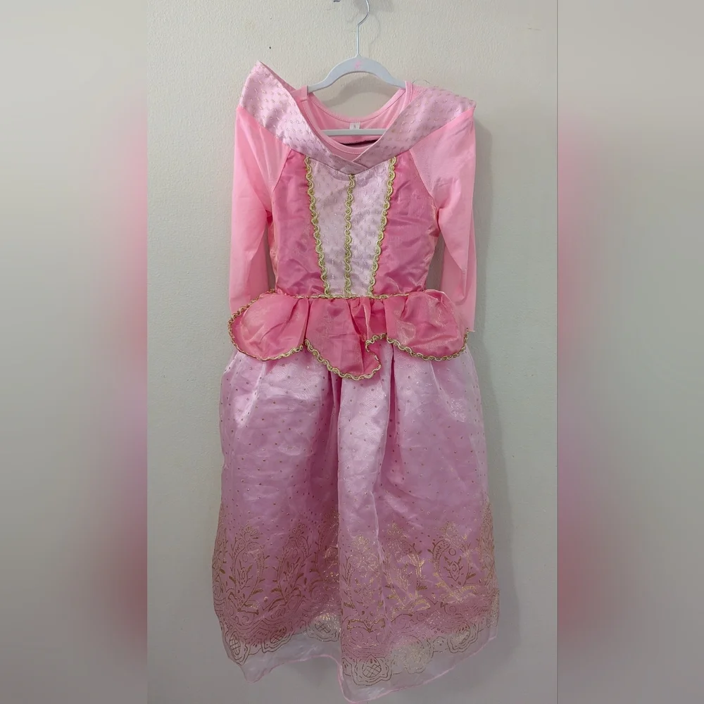 Pink + Gold Princess Dress Costume Tulle Velvet Pretend Girls Size EU 140 US 10